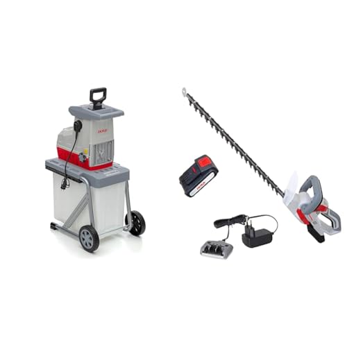 IKRA 81002880 Elektro Gartenhäcksler Walzenhäcksler ILH 3000 A & Akku Heckenschere IAHS 20-1 inkl. Akku 20V & Akku-Ladestation, Schnittlänge 54cm von IKRA