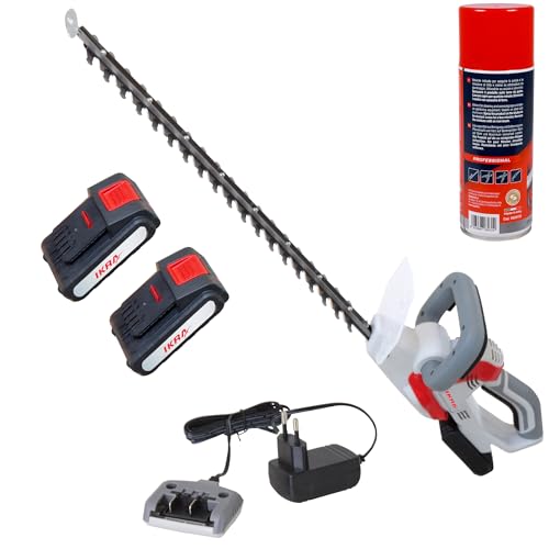 IKRA Akku Heckenschere IAHS 20-1 inkl. 2x Akku 20V, Ladegerät & Pflegespray 400ml, Schnittlänge 54cm von IKRA