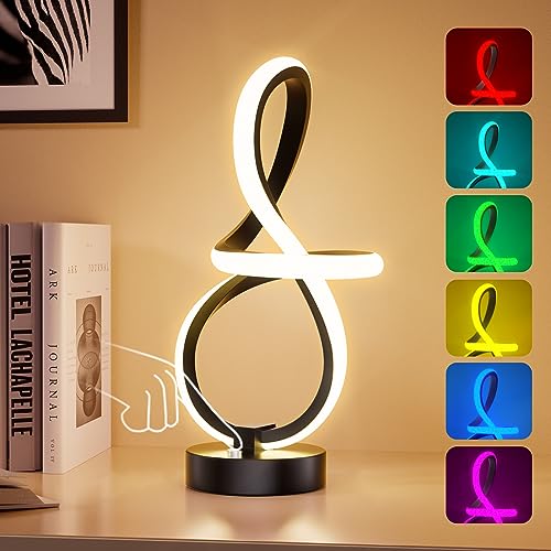 IKSOO LED Nachttischlampe, RGB Nachttischleuchte Modern mit 10-Lichtmodi, 10W, Notendesign Tischlampe Schwarz, für Schlafzimmer, Wohnzimmer, Dekorationen und Party von IKSOO