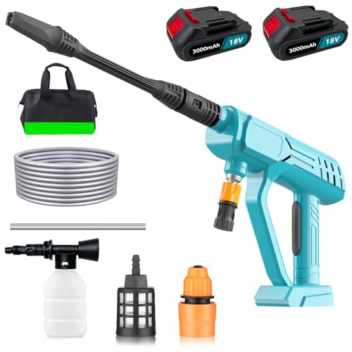 Akku Hochdruckreiniger, Max 720PSI Tragbarer Hochdruckreiniger mit 2X 3000mAh Akku und Ladegerät, Multi-Sprühdüse 5M Schlauch für Auto, Terrasse, Garten, Zaun, Pool von IKUNQUAN