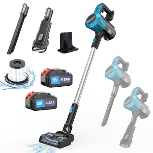 Akku Staubsauger, 15000Pa/450w/50Mins Staubsauger Kabellos mit LED-Touchscreen, Staubabscheider mit 2 5,5Ah Akkus, Kabelloser Staubsauger für Tierhaare, Holzböden, Fliesen, Teppiche und Autoinnenräume von IKUNQUAN