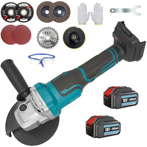 Akku Winkelschleifer Bürstenlos, Professional Akku Winkelschleifer Ersatz für Makita DGA504Z, Mit 5.5Ah Batterien & Ladegerät, Cutting Grinder Disc 125 mm, Trennschleifer zum Schleifen und Schneiden von IKUNQUAN