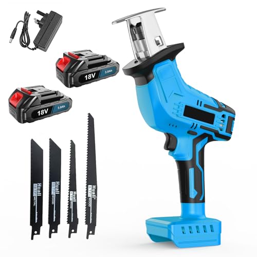 Säbelsäge Akku mit 2 3000mAh Akkus und 4 Sägeblättern, 3500spm Bürstenlos Säbelsäge Fuchsschwanz Säge Elektrisch Reciprosäge, Strichlänge 15 mm Säbelsäge Akku mit 2 3000mAh Akkus und 4 Sägeblättern, 3500spm Bürstenlos Säbelsäge Fuchsschwanz Säge Elektrisch Reciprosäge, Strichlänge 15 mm von IKUNQUAN