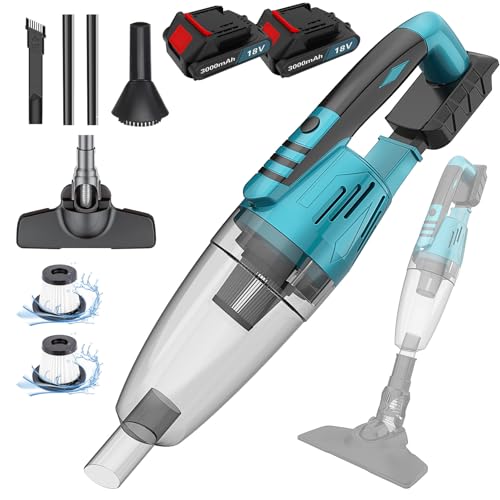 Schnurloser Handstaubsauger Kompatibel mit Makita 18V Akku BL1840 BL1850b, 15000 Pa 4-in-1 Multifunktionaler Staubsauger, 600ml Staubbehälter für Haus Auto Tierhaare (2X 3000mAh Akkus) von IKUNQUAN