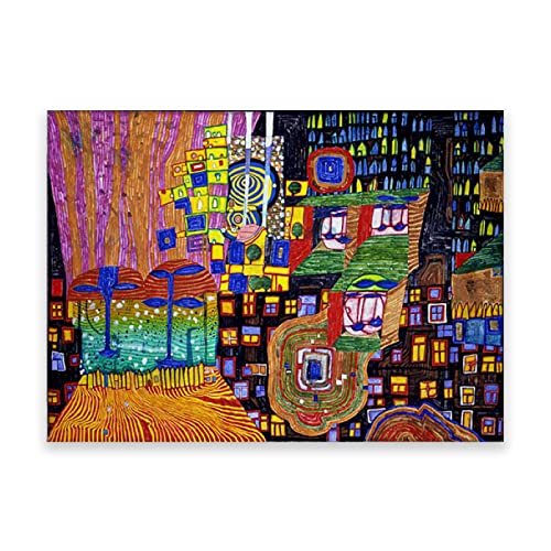 Friedensreich Hundertwasser Berühmte Gemälde auf Leinwand. (992 Stadtansicht) Reproduktion auf Leinwand, Wandkunst, Bilder für Heimdekoration. 60 x 90 cm (23,7 x 35,5 Zoll) rahmenlos von IKYE