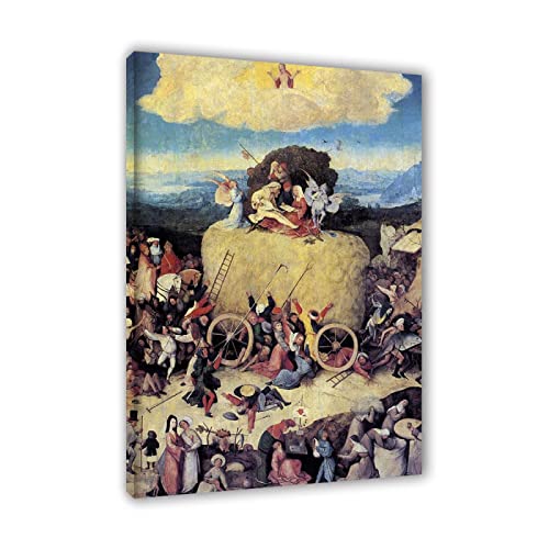 IKYE Gerahmtes Gemälde. Hieronymus Bosch Kunstdruck auf Leinwand. „Triptychon des Heuwagens“ Reproduktionsdrucke auf Leinwand. Religiöse Poster für Wohnkultur 70 x 105 cm (27,5 x 41,4 Zoll) gerahmt von IKYE