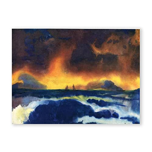 IKYE Segelboot-Bilder auf Leinwand. Berühmte Meereslandschaften auf Leinwand. Emil Nolde. Segelboot-Leinwand-Wandkunst für Wohnzimmerdekoration, 70 x 105 cm (27,5 x 41,4 Zoll), rahmenlos von IKYE