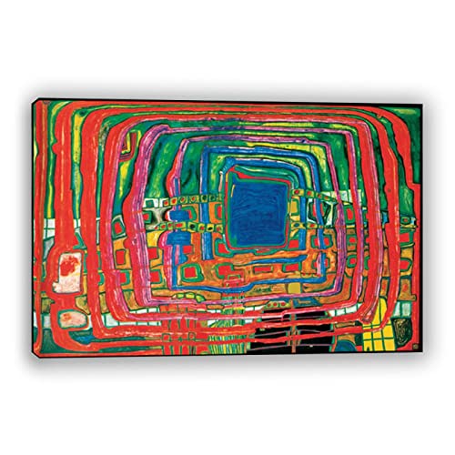 Leinwanddruck, gerahmt, Friedensreich Hundertwasser, berühmtes Gemälde, Reproduktion, Leinwand, Kunstdruck, für Wohnkultur, Holzrahmen, 80 x 128 cm, gerahmt von IKYE