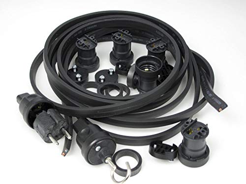 IKu ® Bausatz Illu Lichterkette 25 Meter 50 Fassungen - Stecker - Endstück - schwarzes Kabel von IKu