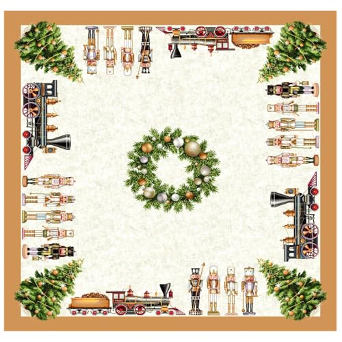 IL MAGGIOLINO | Weihnachten Tischdecke, Tischwäsche Winter Xmas Küche Tisch Dekoration 100x100 cm, Lokomotive Fantasie in Gobelin Stoff, Made in Italy von IL MAGGIOLINO