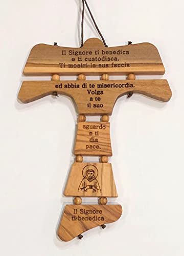 IL SOLE Kreuz Tau Wand aus Olivenholz mit Gebet Segen des heiligen Franziskus, in verschiedenen Größen, inkl. Garantiezertifikat, hergestellt in der Nähe von Assisi (MEDIO 15 x 11,5 cm) von IL SOLE