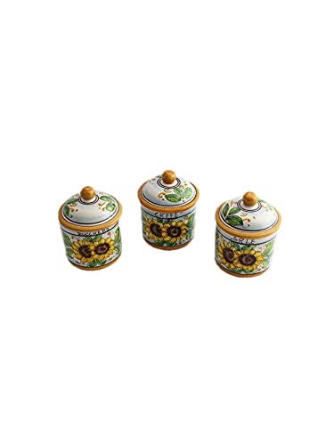 ILAB Tris 3 Dosen Salz Zucker und Kaffee aus Keramik, handbemalt von sizilianischen Töpfern aus Santo Stefano di Camastra Sunflower Art 8 ILAB Tris 3 Dosen Salz Zucker und Kaffee aus Keramik, handbemalt von sizilianischen Töpfern aus Santo Stefano di Camastra Sunflower Art 8 von ILAB