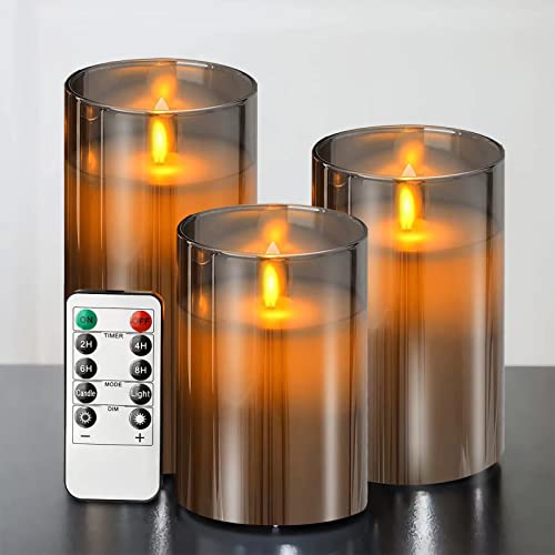 ILEEDear Graue Flammenlose Kerzen Aus Glas Mit Timerfunktion, Echtwachskerz, Led Kerzen Flackernde Flamme, Zur Deko Wohnzimmer Schlafzimmer Badezimmer Weihnachtsdeko Halloween Deko Outdoor von ILEEDear