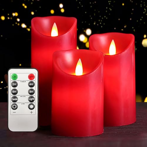 ILEEDear Rot Flammenlose Kerzen Mit Timerfunktion, Echtwachskerz, Led Kerzen Flackernde Flamme, Zur Deko Wohnzimmer Schlafzimmer Badezimmer Weihnachtsdeko Halloween Deko Outdoor von ILEEDear