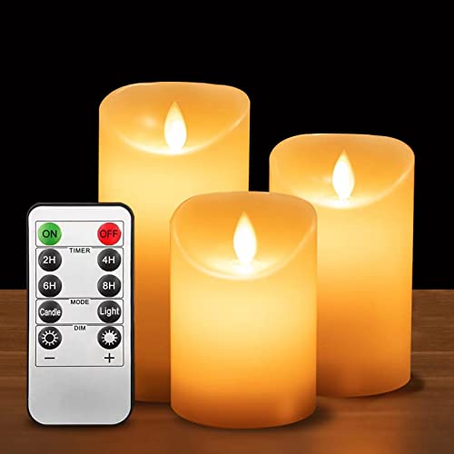 ILEEDear LED-Kerzen, Flammenlose Kerzen mit Fernbedienung Timer Funktion, Batteriekerzen, LED Stabkerzen, Flammenlose Kerzen, bewegliche Flamme, 3er-Set von ILEEDear