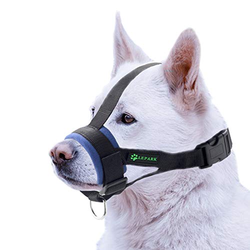 ILEPARK Hunde Maulkorb Soft Nylon Haustier für Kleine,Mittlere und Große Hund,Verhindert Beisen, Bellen und Kauen abzuhalten anpassbare (M,Blau) von ILEPARK