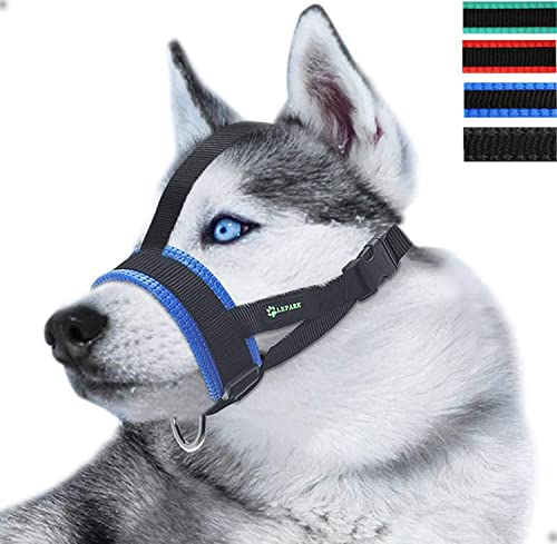 ILEPARK Maulkorb aus Nylon für Kleine,Mittlere und Große Hund, Verstellbare Maulkorb um Hunde vom Beisen, Bellen und Kauen abzuhalten(XXL,Blau) von ILEPARK