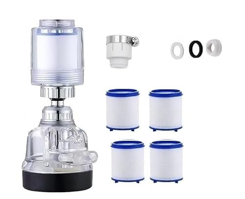Blitzel-Pure Stream Wasserfilter Drehbar-360°Wasserhahn mit Baumwollfilter Transparenter Wasserfilter für Küche, Bad (Wasserhahn + 5 Filterelement) von ILESTDG
