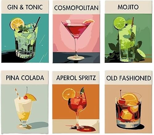 ILESTDG Paint by Numbers-6 DIY Klein Paintings Set, MAlen Nach Zahlen Erwachsene Cocktail with Frame(15 x20 cm) (MPB049) von ILESTDG