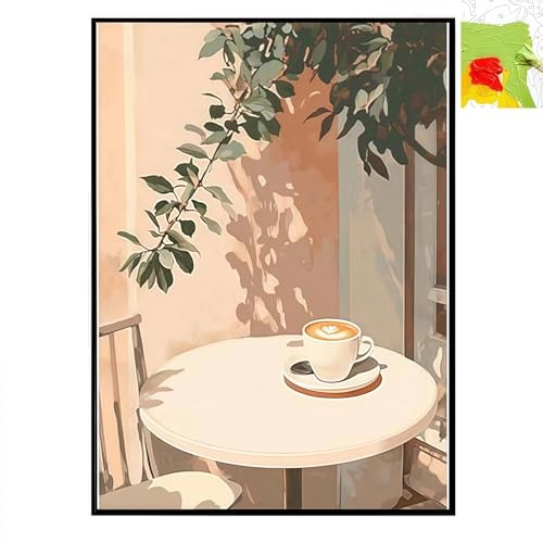 ILESTDG Paint by Numbers - DIY Ölgemälde-Set für Anfänger Ink, Pinsel & Farben Pinsel Geburtstagsgeschenk (Morgenkaffee) von ILESTDG