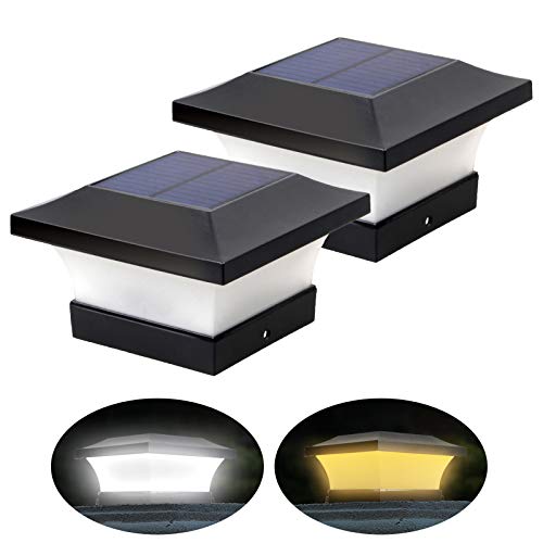 2 Beleuchtungsfarben Einstellbare Solar LED Pfostenleuchten Wasserdichte Garten Außenpfosten Kappenlampe für 10x10 cm Holzpfosten, Deck, Zaun (Tageslichtweiß 6000K und Warmweiß 3000k, 2 Stück) von ILIKEPOW