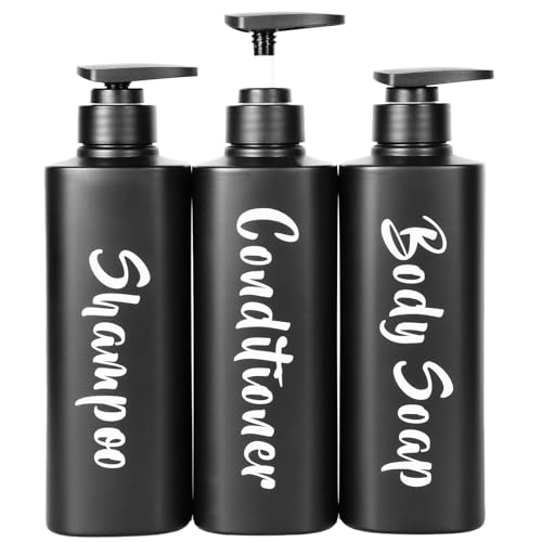 ILIKEPOW 3 Stück Seifenspender Schwarz Matt, 500 ml Spülmittelspender, Shampoo Flaschen zum Befüllen, Refillable Soap Dispenser, Duschgel Spender, Pumpspender für Bad Küche von ILIKEPOW