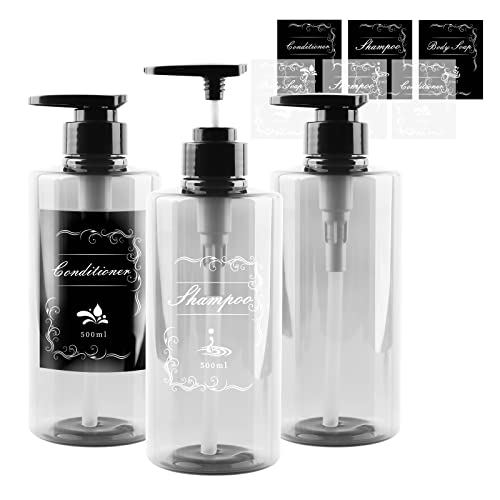 ILIKEPOW 3Stück Pumpspender,500 ml Seifenspender Pumpflaschen, Duschgelspender Flasche zum Befüllen, Refillable Lotion Dispenser mit Etikett für Dusche Lotionen Shampoos-Transparent von ILIKEPOW