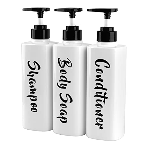 ILIKEPOW 3Stück Pumpspender,500 ml Seifenspender Pumpflaschen, Duschgelspender Flasche zum Befüllen,Refillable Lotion Dispenser für Dusche Lotionen Shampoos Weiß von ILIKEPOW