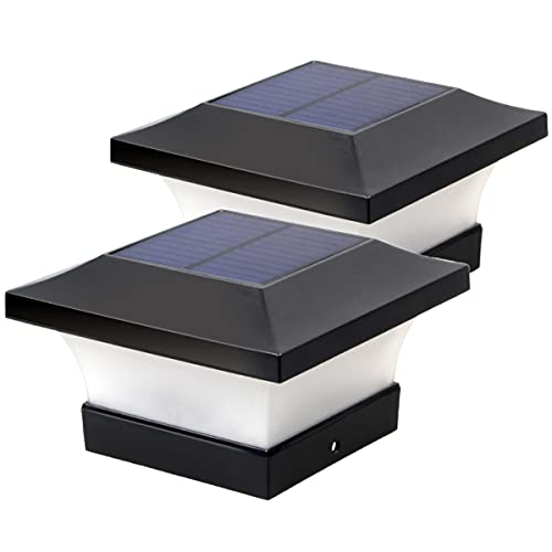 ILIKEPOW Solar LED Pfostenleuchten Wasserdichte Garten Outdoor Post Cap Lampe für 10x10 cm Holzpfosten, Deck, Zaun (Daylight White 6000K, 2 Stück) [Energieklasse A+] von ILIKEPOW