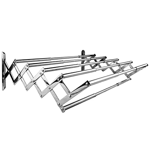 ILIKEPOW Wandmontierte Wäscheständer Edelstahl Wandmontage Platzsparender Klappbarer Wäscheständer mit Ausziehbar Ausziehbare Akkordeonwand für Bad Balkon (40-70 cm) von ILIKEPOW