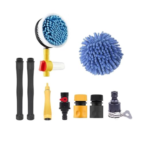 Auto Rotierenden Auto Waschen Pinsel Kit 360 ° Spin Lange Griff Druck Washer Mopp Mit Schlauch Düse For Autos/RV/lkw/Hof/Garten M D2A8(9pcs set cloth) von ILJXPOZB