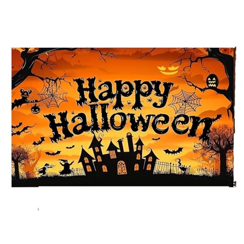 ILJXPOZB 1 Stück Halloween Happy Party Hintergrundbanner – Horror-Kürbis, Fledermaus Und Neblige Waldszene, Strapazierfähige Polyesterfaser, Geeignet Für(210x300cm) von ILJXPOZB