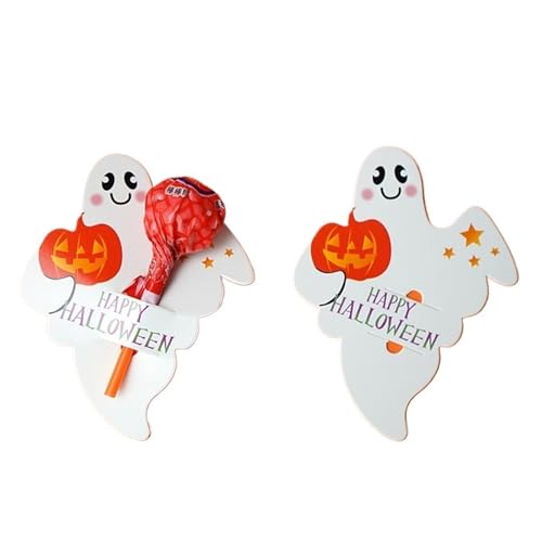 ILJXPOZB 50 Stück Halloween-Süßigkeitenkarten – Geist- Und Kürbis-Lolli-Halter for Kinder | DIY-Partydekorationen Und -Geschenke(Fluorescence Yellow) von ILJXPOZB