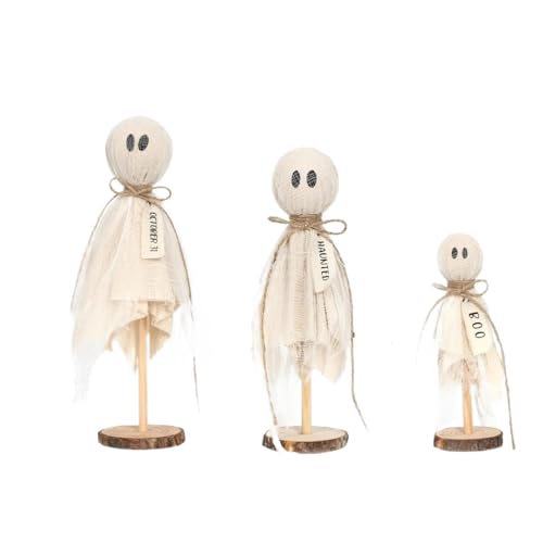 ILJXPOZB Halloween-Dekorationsset – 3-teiliges Geister-Set Auf Holzständer for Tischdekoration Im Innenbereich – Halloween-Partyzubehör von ILJXPOZB