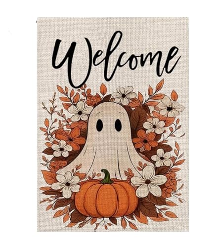 ILJXPOZB Halloween-Geister-Dekor-Flagge – 30,5 X 45,7 cm, Doppelseitige Kürbis- Und Geister-Herbst-Hofflagge for Die Gartendekoration von ILJXPOZB
