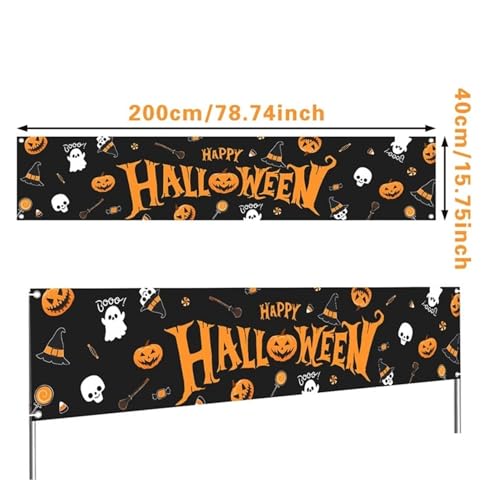 ILJXPOZB Happy Halloween Banner – Kürbisgeist, Hexenhut, Spinnennetz, Partydekoration for Draußen, for Zuhause(3) von ILJXPOZB