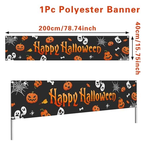 ILJXPOZB Happy Halloween Banner – Kürbisgeist, Hexenhut, Spinnennetz, Partydekoration for Draußen, for Zuhause(Notiming Function) von ILJXPOZB