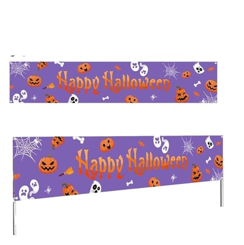 ILJXPOZB Happy Halloween Banner – Kürbisgeist, Hexenhut, Spinnennetz, Partydekoration for Draußen, for Zuhause(Th Timing Function) von ILJXPOZB
