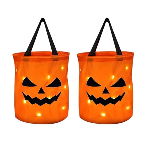 ILJXPOZB Leuchtende Halloween-Kürbis-Süßigkeiten-Tragetasche Mit LED-Licht – Perfekt for „Süßes Oder Saures“-Partys Und Als Feiertagsdekoration.(2pcs Style 1) von ILJXPOZB