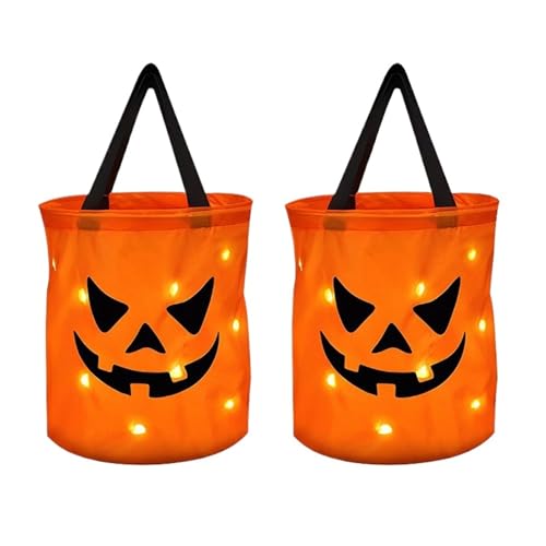 ILJXPOZB Leuchtende Halloween-Kürbis-Süßigkeiten-Tragetasche Mit LED-Licht – Perfekt for „Süßes Oder Saures“-Partys Und Als Feiertagsdekoration.(2pcs Style 2) von ILJXPOZB