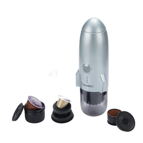 ILJXPOZB Tragbare Elektrische Espressomaschine – 3-in-1-Reisekaffeemaschine For Gemahlenen Kaffee Und DG NS-Kapselpads – Selbsterhitzend For Camping Und Outdoor(Gray,AU) von ILJXPOZB