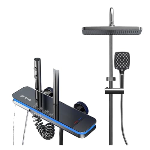 Intelligentes Badezimmer-Duschsystem Mit Digitaler Temperaturanzeige | LED-Regenmischer-Wasserhahn-Set | Messing-Duschkopf-Komplettset Mit Beleuchtung(Gray) von ILJXPOZB