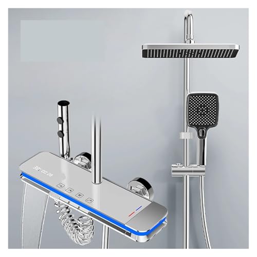 Intelligentes Badezimmer-Duschsystem Mit Digitaler Temperaturanzeige | LED-Regenmischer-Wasserhahn-Set | Messing-Duschkopf-Komplettset Mit Beleuchtung(Silver (Plating)) von ILJXPOZB