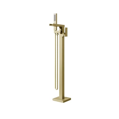 Luxuriöser, Bodenstehender Badezimmerhahn Aus Schwarzem Messing – Wasserfall-Design, Warm- Und Kaltwasser-Badewannenmischer(Brushed Gold B) von ILJXPOZB