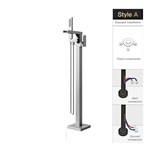 Luxuriöser, Bodenstehender Badezimmerhahn Aus Schwarzem Messing – Wasserfall-Design, Warm- Und Kaltwasser-Badewannenmischer(Chrome A) von ILJXPOZB
