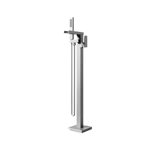 Luxuriöser, Bodenstehender Badezimmerhahn Aus Schwarzem Messing – Wasserfall-Design, Warm- Und Kaltwasser-Badewannenmischer(Chrome B) von ILJXPOZB