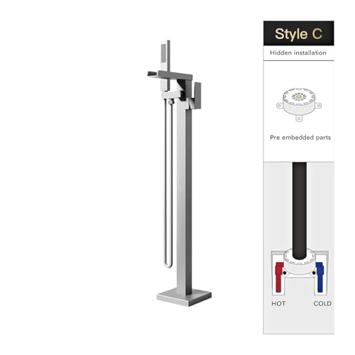 Luxuriöser, Bodenstehender Badezimmerhahn Aus Schwarzem Messing – Wasserfall-Design, Warm- Und Kaltwasser-Badewannenmischer(Chrome C) von ILJXPOZB