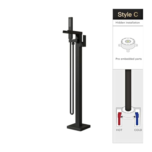 Luxuriöser, Bodenstehender Badezimmerhahn Aus Schwarzem Messing – Wasserfall-Design, Warm- Und Kaltwasser-Badewannenmischer(Matte Black C) von ILJXPOZB