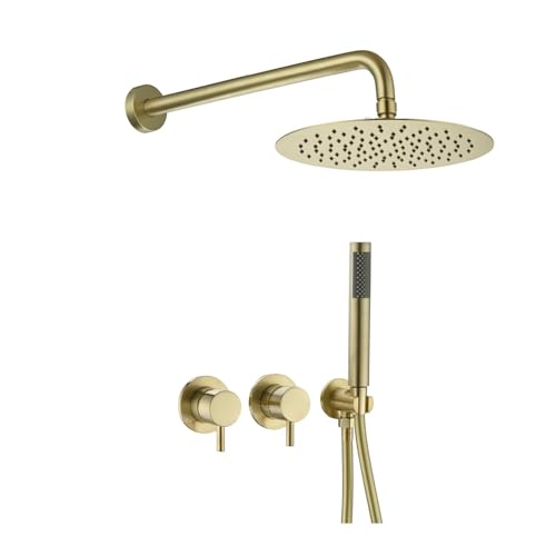 Luxuriöses Duschkopfsystem Zur Wandmontage In Gun Grey – Minimalistisches Design Mit Doppelgriff-Heiß- Und Kaltwasserhahn(Brushed Gold) von ILJXPOZB
