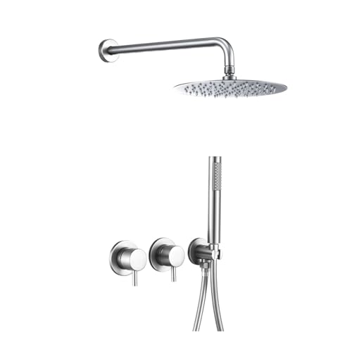 Luxuriöses Duschkopfsystem Zur Wandmontage In Gun Grey – Minimalistisches Design Mit Doppelgriff-Heiß- Und Kaltwasserhahn(Chrome) von ILJXPOZB